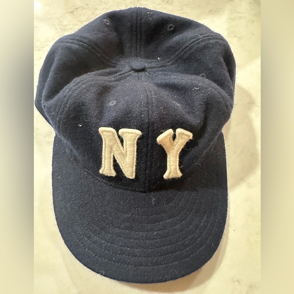 Ebbets Field Flannels Navy Cap with Cream NY New York Details